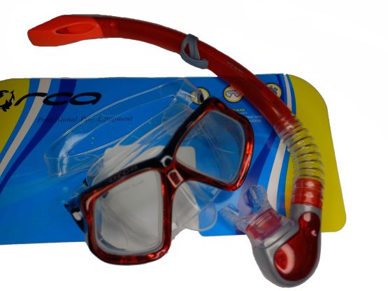 Máscara y Esnorkel ORCA, modelo  M4206, Marco Rojo